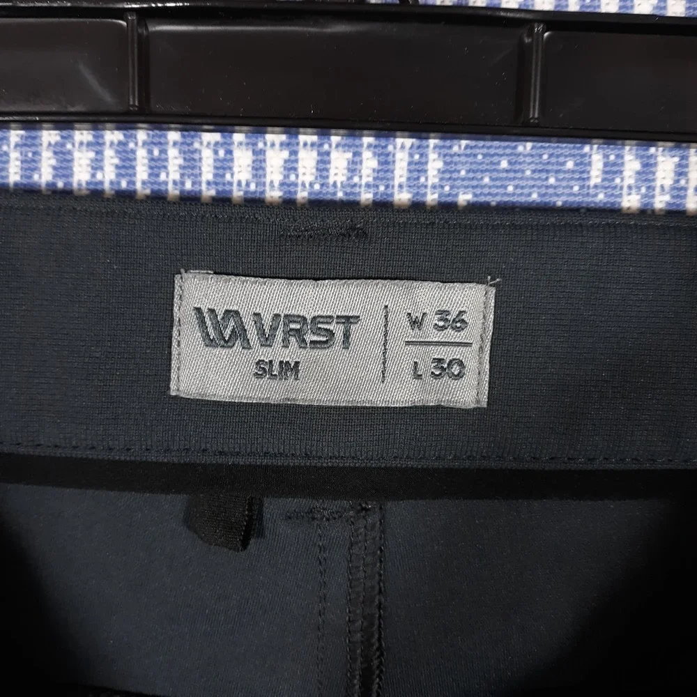 VRST Chino Pants Mens 36 x 30 Slim Fit Flat Front Performance Gray Blue